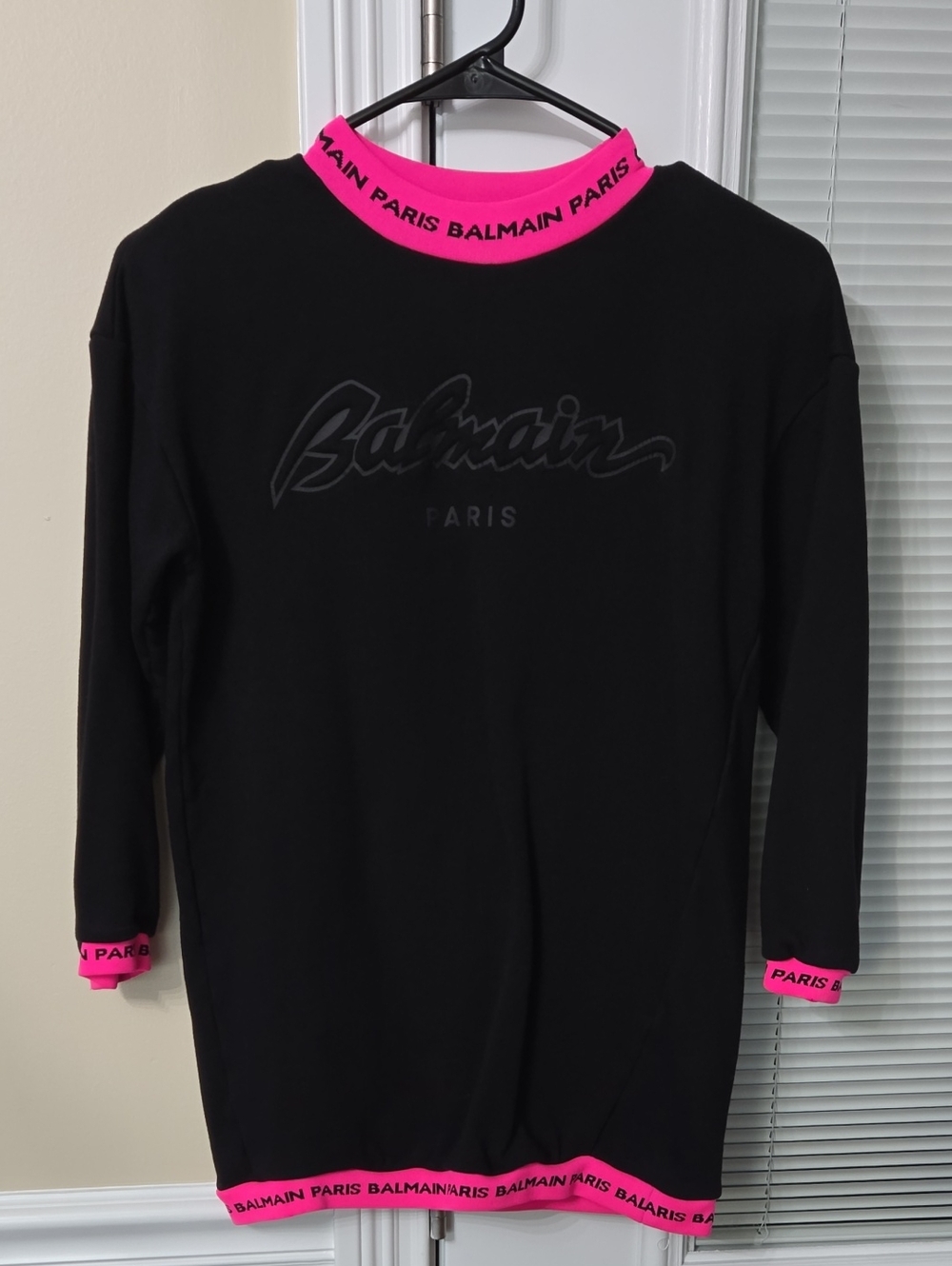 Balmain Kids Black Long Sleeve Top with Pink Trim